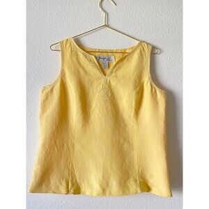 Jennifer Eden‎ Top Blouse Sleeveless Yellow Embroidered Size 14 RayonBlend